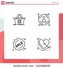 Collection of 4 Vector Icons in Line style. Modern Outline Symbols for Web and Mobile. Line Icon Sign Isolated on White Background. 4 Icons.