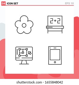 Collection of 4 Vector Icons in Line style. Modern Outline Symbols for Web and Mobile. Line Icon Sign Isolated on White Background. 4 Icons.