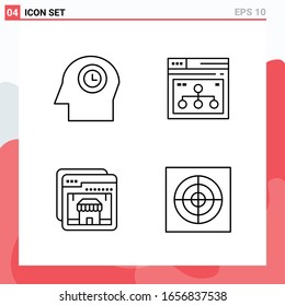 Collection of 4 Vector Icons in Line style. Modern Outline Symbols for Web and Mobile. Line Icon Sign Isolated on White Background. 4 Icons.