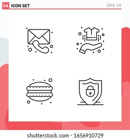 Collection of 4 Vector Icons in Line style. Modern Outline Symbols for Web and Mobile. Line Icon Sign Isolated on White Background. 4 Icons.