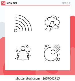 Collection of 4 Vector Icons in Line style. Modern Outline Symbols for Web and Mobile. Line Icon Sign Isolated on White Background. 4 Icons.