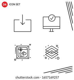 Collection of 4 Vector Icons in Line style. Pixle Perfect Outline Symbols for Web and Mobile. Line Icon Signs on White Background. 4 Icons.