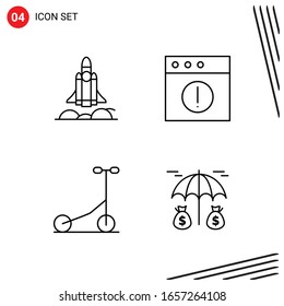 Colección de 4 iconos vectoriales en estilo de línea. Símbolos de esquema perfecto para Web y Mobile. Señales de icono de línea en fondo blanco. 4 Iconos.
