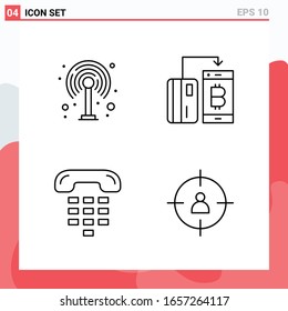 Collection of 4 Vector Icons in Line style. Modern Outline Symbols for Web and Mobile. Line Icon Sign Isolated on White Background. 4 Icons.