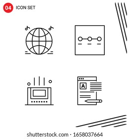 Collection of 4 Vector Icons in Line style. Pixle Perfect Outline Symbols for Web and Mobile. Line Icon Signs on White Background. 4 Icons.