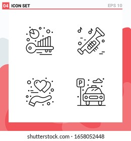 Collection of 4 Vector Icons in Line style. Modern Outline Symbols for Web and Mobile. Line Icon Sign Isolated on White Background. 4 Icons.