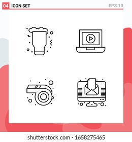 Collection of 4 Vector Icons in Line style. Modern Outline Symbols for Web and Mobile. Line Icon Sign Isolated on White Background. 4 Icons.