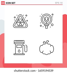 Colección de 4 iconos vectoriales en estilo de línea. Símbolos de esquema modernos para web y móvil. Signo de icono de línea aislado en fondo blanco. 4 Iconos.