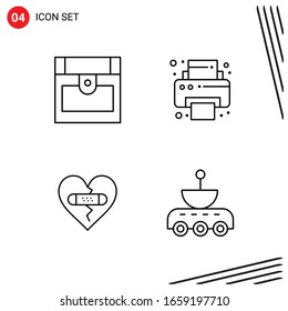 Colección de 4 iconos vectoriales en estilo de línea. Símbolos de esquema perfecto para Web y Mobile. Señales de icono de línea en fondo blanco. 4 Iconos.