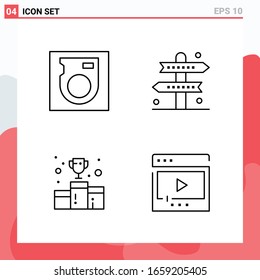 Collection of 4 Vector Icons in Line style. Modern Outline Symbols for Web and Mobile. Line Icon Sign Isolated on White Background. 4 Icons.