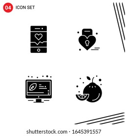 Collection of 4 Vector Icons in solid style. Pixle Perfect Glyph Symbols for Web and Mobile. Solid Icon Signs on White Background. 4 Icons.