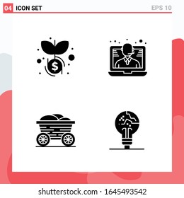 Collection of 4 Vector Icons in solid style. Modern Glyph Symbols for Web and Mobile. Solid Icon Sign Isolated on White Background. 4 Icons.