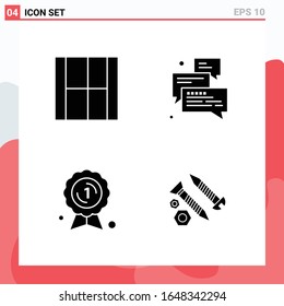 Collection of 4 Vector Icons in solid style. Modern Glyph Symbols for Web and Mobile. Solid Icon Sign Isolated on White Background. 4 Icons.