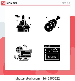 Collection of 4 Vector Icons in solid style. Modern Glyph Symbols for Web and Mobile. Solid Icon Sign Isolated on White Background. 4 Icons.