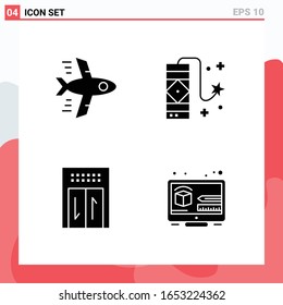 Collection of 4 Vector Icons in solid style. Modern Glyph Symbols for Web and Mobile. Solid Icon Sign Isolated on White Background. 4 Icons.