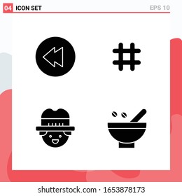 Collection of 4 Vector Icons in solid style. Modern Glyph Symbols for Web and Mobile. Solid Icon Sign Isolated on White Background. 4 Icons.