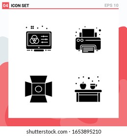 Collection of 4 Vector Icons in solid style. Modern Glyph Symbols for Web and Mobile. Solid Icon Sign Isolated on White Background. 4 Icons.