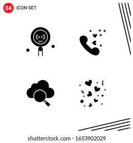 Collection of 4 Vector Icons in solid style. Pixle Perfect Glyph Symbols for Web and Mobile. Solid Icon Signs on White Background. 4 Icons.
