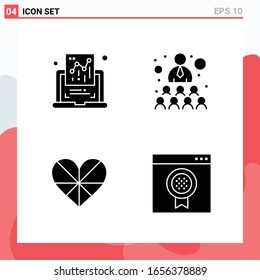 Collection of 4 Vector Icons in solid style. Modern Glyph Symbols for Web and Mobile. Solid Icon Sign Isolated on White Background. 4 Icons.