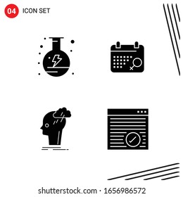Collection of 4 Vector Icons in solid style. Pixle Perfect Glyph Symbols for Web and Mobile. Solid Icon Signs on White Background. 4 Icons.