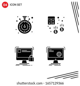 Collection of 4 Vector Icons in solid style. Pixle Perfect Glyph Symbols for Web and Mobile. Solid Icon Signs on White Background. 4 Icons.