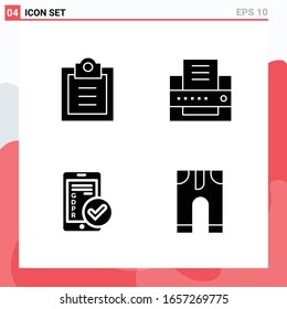 Collection of 4 Vector Icons in solid style. Modern Glyph Symbols for Web and Mobile. Solid Icon Sign Isolated on White Background. 4 Icons.