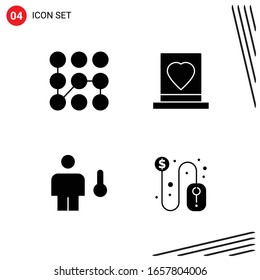 Collection of 4 Vector Icons in solid style. Pixle Perfect Glyph Symbols for Web and Mobile. Solid Icon Signs on White Background. 4 Icons.