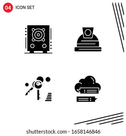 Collection of 4 Vector Icons in solid style. Pixle Perfect Glyph Symbols for Web and Mobile. Solid Icon Signs on White Background. 4 Icons.