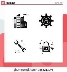 Collection of 4 Vector Icons in solid style. Modern Glyph Symbols for Web and Mobile. Solid Icon Sign Isolated on White Background. 4 Icons.
