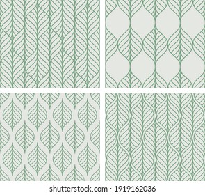 Collection of 4 vector leaf patterns. Textures in pastel green colors