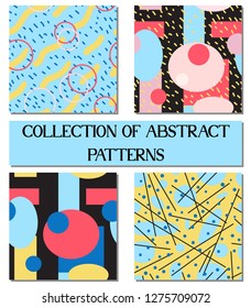 Collection of 4 vector patterns, made in bright retro colors. Perfect for textile, greeting postcards backdrop, wrapping paper, wallpapers, kids clothes design, underwear etc. EPS10 vector.