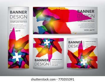 Collection of 4 web banners in colorful, hand drawn floral design. Isolated on the light panel. Each item contains space for own text. Vector illustration. Eps10.