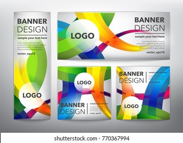 Collection of 4 web banners in colorful, linear design. Isolated on the light panel. Each item contains space for own logo and text. Vector illustration. Eps10.