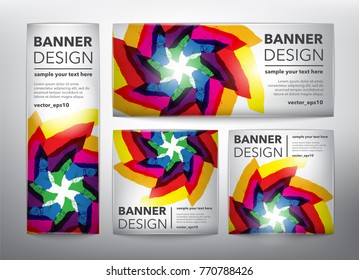 Collection of 4 web banners in colorful floral design. Isolated on the light panel. Each item contains space for own logo and text. Vector illustration. Eps10.