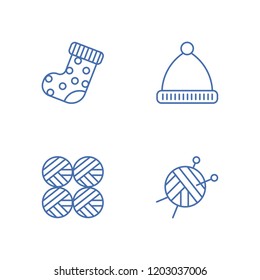 Collection of 4 wool outline icons include icons such as wool balls, wool ball, sock
