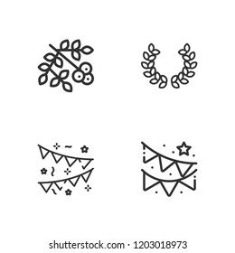 Collection of 4 wreath outline icons include icons such as garland, viburnum, laurel