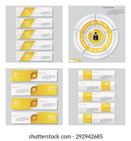 Collection of 4 yellow color template/graphic or website layout. Vector Background. For your idea and presentation.