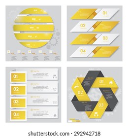 Collection of 4 yellow color template/graphic or website layout. Vector Background. For your idea and presentation.