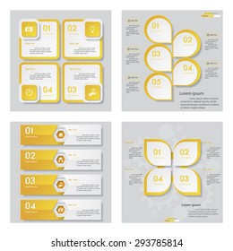 Collection of 4 yellow color template/graphic or website layout. Vector Background. For your idea and presentation.