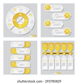 Collection of 4 yellow color template/graphic or website layout. Vector Background. For your idea and presentation.