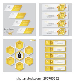 Collection of 4 yellow color template/graphic or website layout. Vector Background. For your idea and presentation.