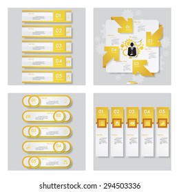 Collection of 4 yellow color template/graphic or website layout. Vector Background. For your idea and presentation.