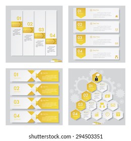 Collection of 4 yellow color template/graphic or website layout. Vector Background. For your idea and presentation.