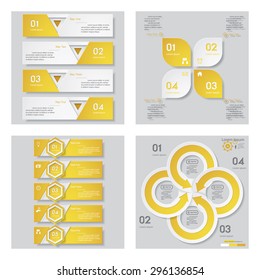 Collection of 4 yellow color template/graphic or website layout. Vector Background. For your idea and presentation.
