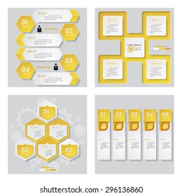 Collection of 4 yellow color template/graphic or website layout. Vector Background. For your idea and presentation.