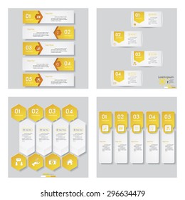 Collection of 4 yellow color template/graphic or website layout. Vector Background. For your idea and presentation.