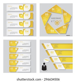 Collection of 4 yellow color template/graphic or website layout. Vector Background. For your idea and presentation.