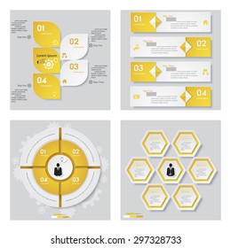 Collection of 4 yellow color template/graphic or website layout. Vector Background. For your idea and presentation.