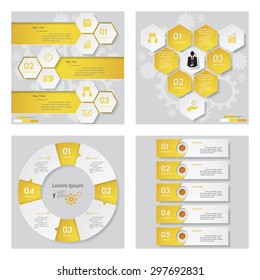 Collection of 4 yellow color template/graphic or website layout. Vector Background. For your idea and presentation.