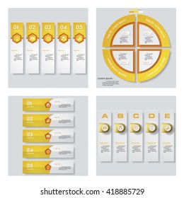 Collection of 4 yellow color template/graphic or website layout. Vector Background. For your idea and presentation.

